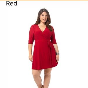 Plus size, kiyonna wrap dress, red with sleeves